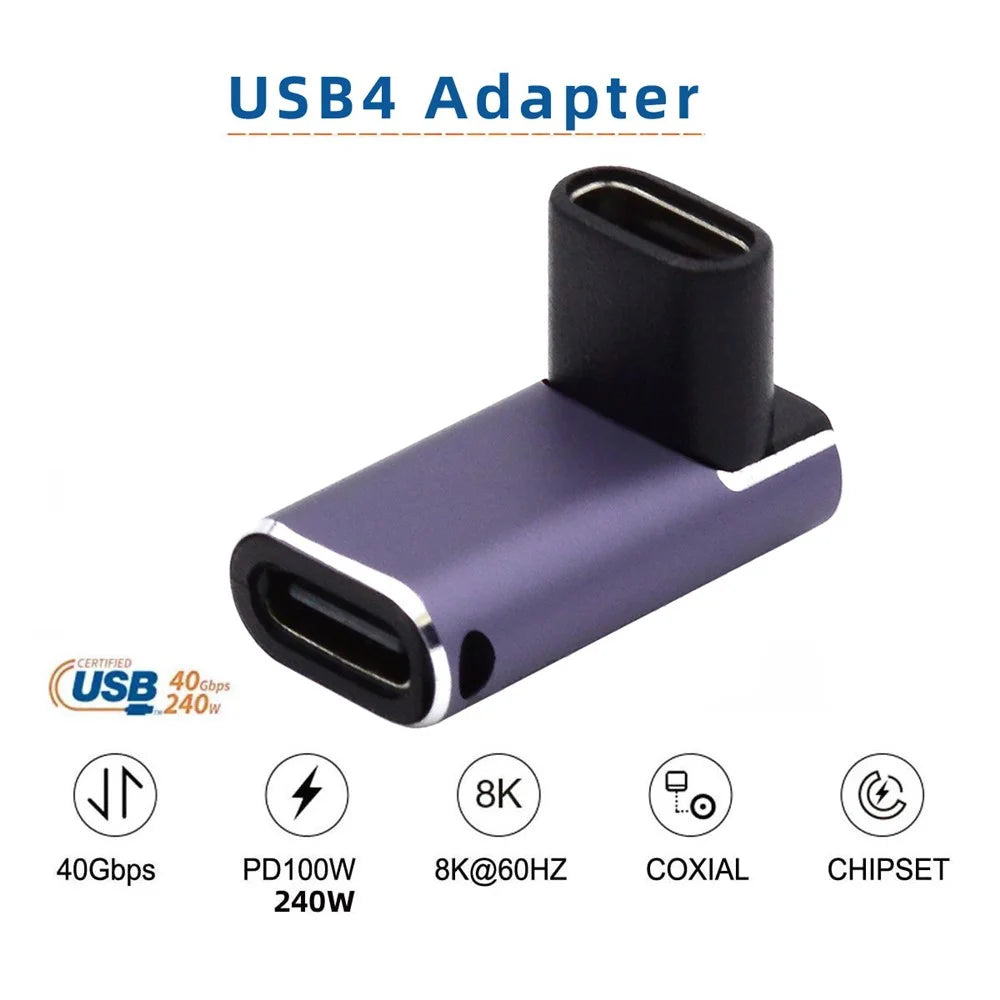 240W Type-C Female to Female Converter 40Gbps Angled Mini Adapter Support 8K Audio Transmission - 6