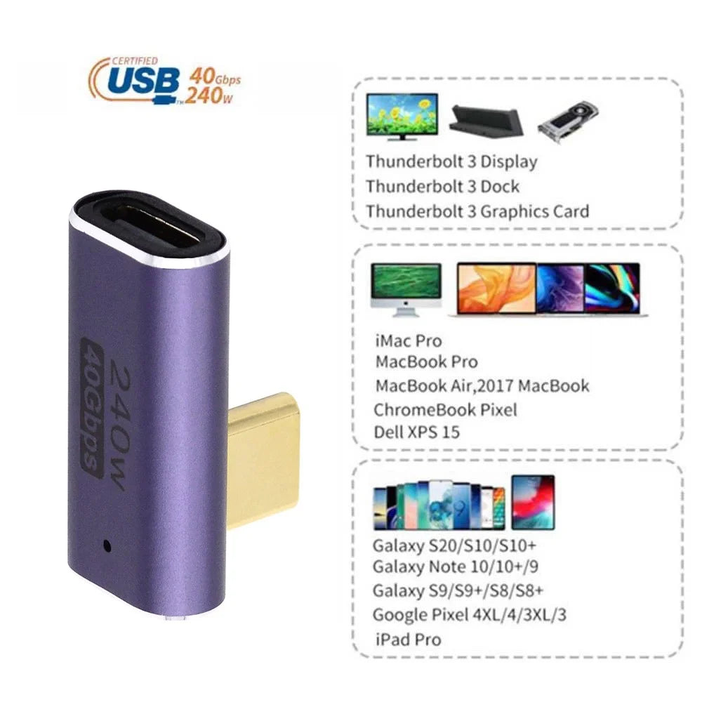 240W Type-C Female to Male Angled Mini Adapter 40Gbps Converter Support 8K Audio Transmission - 5