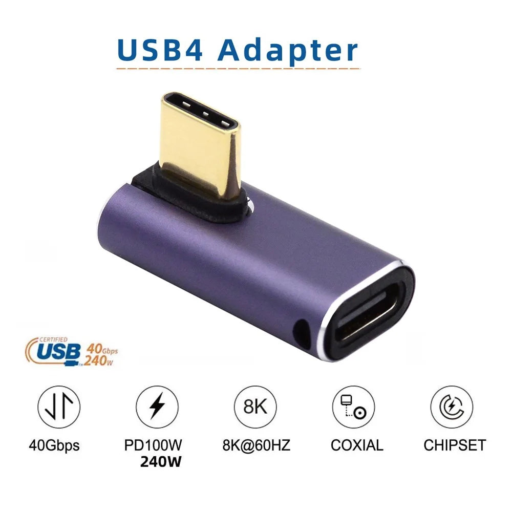 240W Type-C Female to Male Angled Mini Adapter 40Gbps Converter Support 8K Audio Transmission - 6