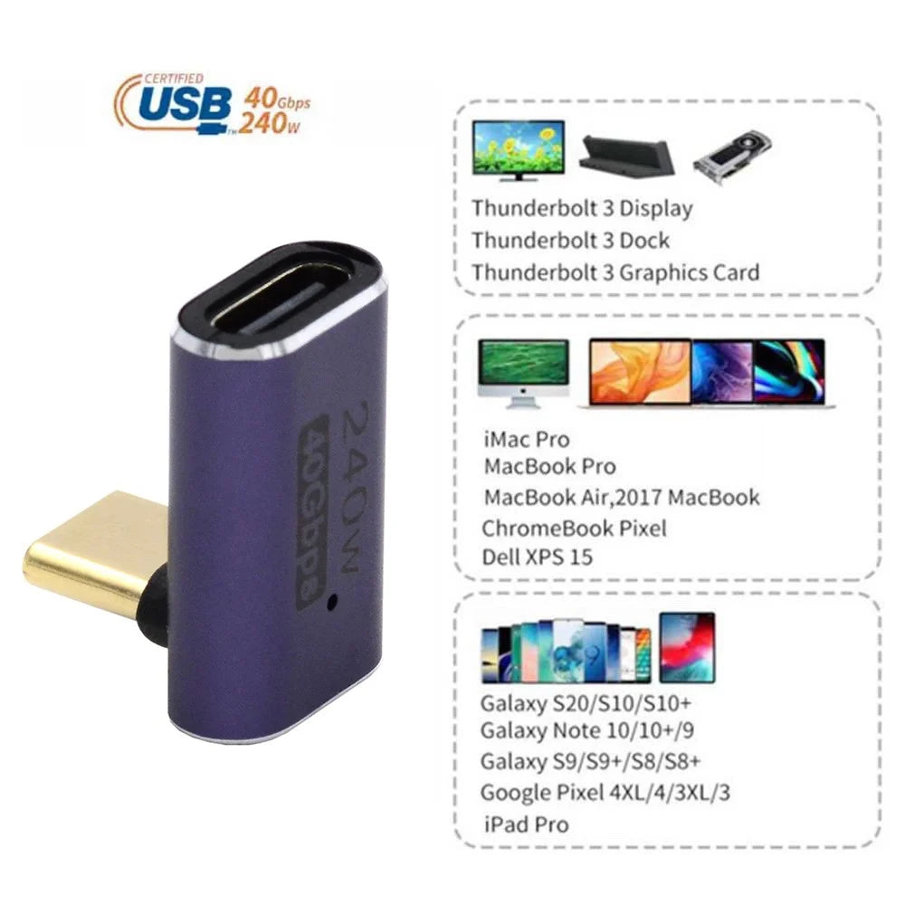 40Gbps Transmission 240W USB Type-C Female to Male Angled Adapter Mini Converter with Indicator - 5