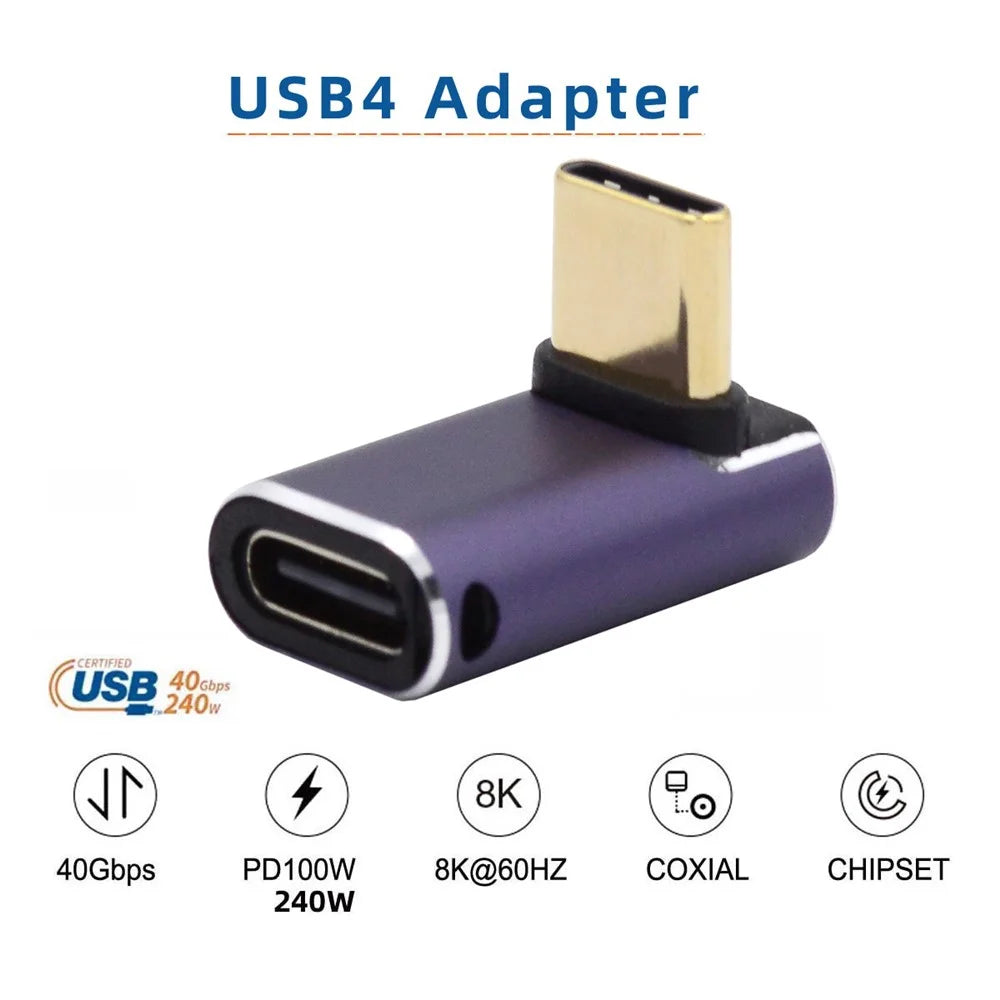 40Gbps Transmission 240W USB Type-C Female to Male Angled Adapter Mini Converter with Indicator - 6