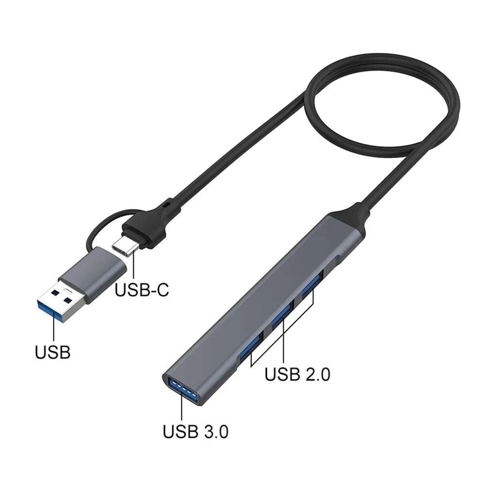 2-in-1 USB-C / USB-A HUB Adapter for Laptop 4-Port USB2.0 3.0 Splitter Docking Station for Mouse, Keyboard - 4