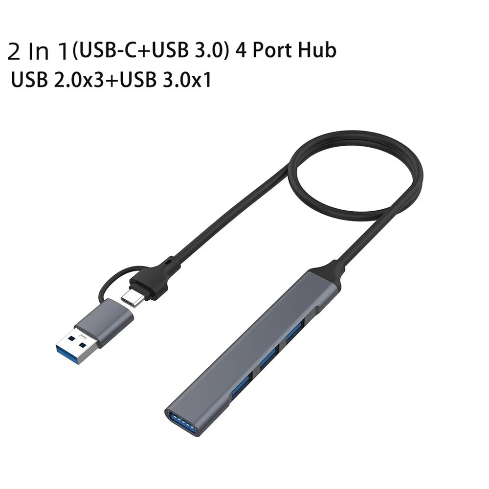 2-in-1 USB-C / USB-A HUB Adapter for Laptop 4-Port USB2.0 3.0 Splitter Docking Station for Mouse, Keyboard - 5