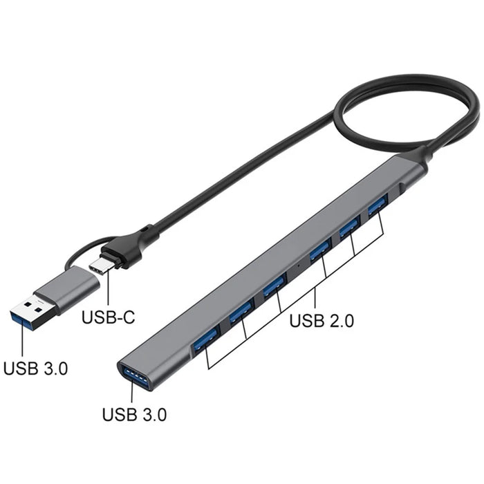 2-in-1 USB-C / USB-A HUB Adapter 7-Port Docking Station USB2.0 3.0 Splitter for Laptops - 4