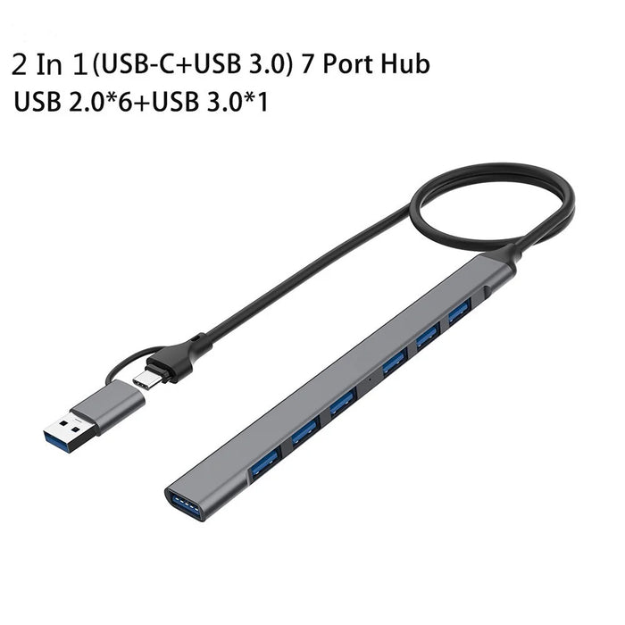 2-in-1 USB-C / USB-A HUB Adapter 7-Port Docking Station USB2.0 3.0 Splitter for Laptops - 5
