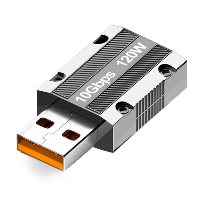 Straight Head 120W Type-C Female to USB 3.0 Male Zinc Alloy Adapter Converter Support Data Transfer and Charging - Silver - 1