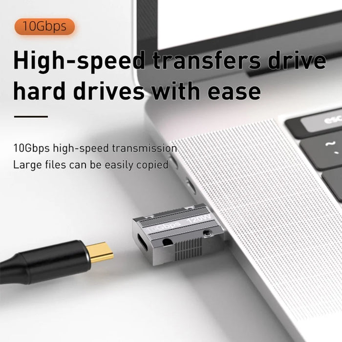 Straight Head 120W Type-C Female to USB 3.0 Male Zinc Alloy Adapter Converter Support Data Transfer and Charging - Silver - 2