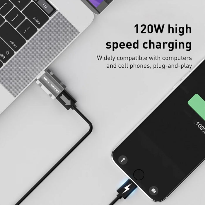 Straight Head 120W Type-C Female to USB 3.0 Male Zinc Alloy Adapter Converter Support Data Transfer and Charging - Silver - 3
