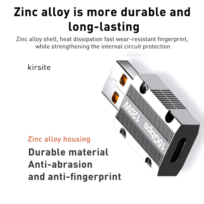 Straight Head 120W Type-C Female to USB 3.0 Male Zinc Alloy Adapter Converter Support Data Transfer and Charging - Silver - 5