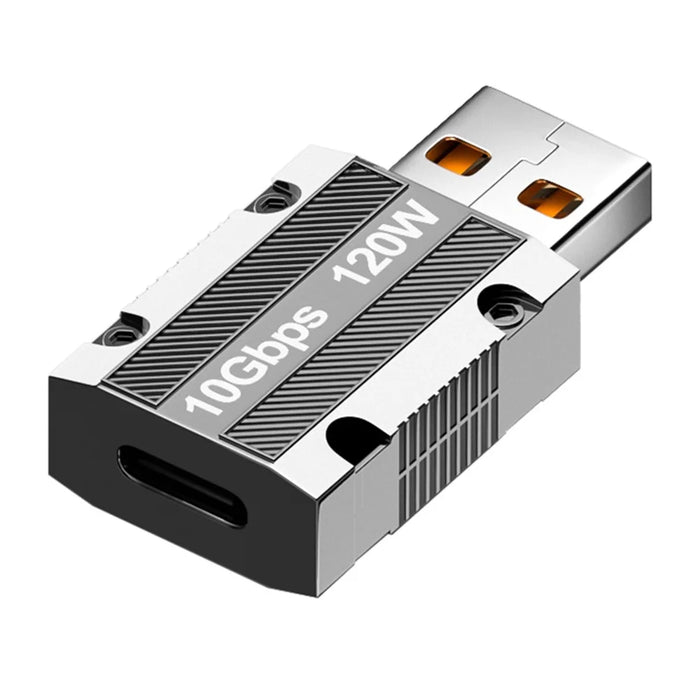 Straight Head 120W Type-C Female to USB 3.0 Male Zinc Alloy Adapter Converter Support Data Transfer and Charging - Silver - 7