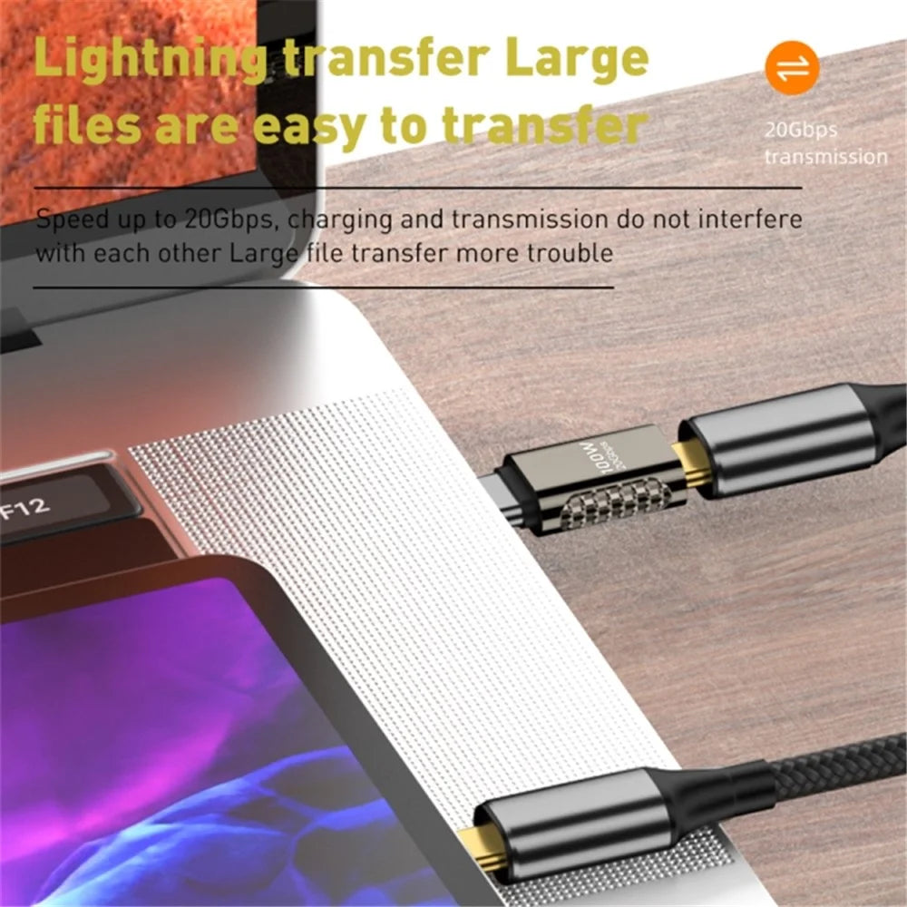 100W Type-C Male to Type-C Female Adaptor 20Gbps Zinc Alloy Angled USB-C Converter - 4