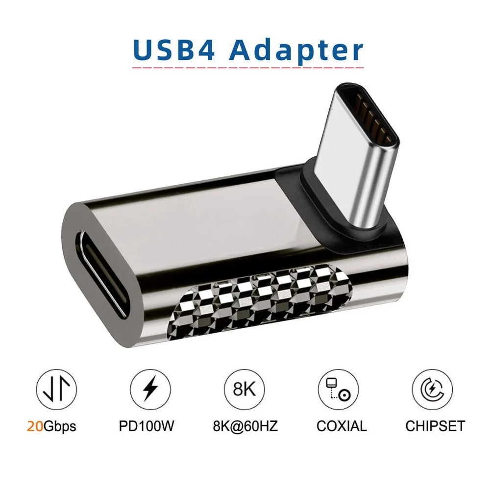 100W Type-C Male to Type-C Female Adaptor 20Gbps Zinc Alloy Angled USB-C Converter - 6