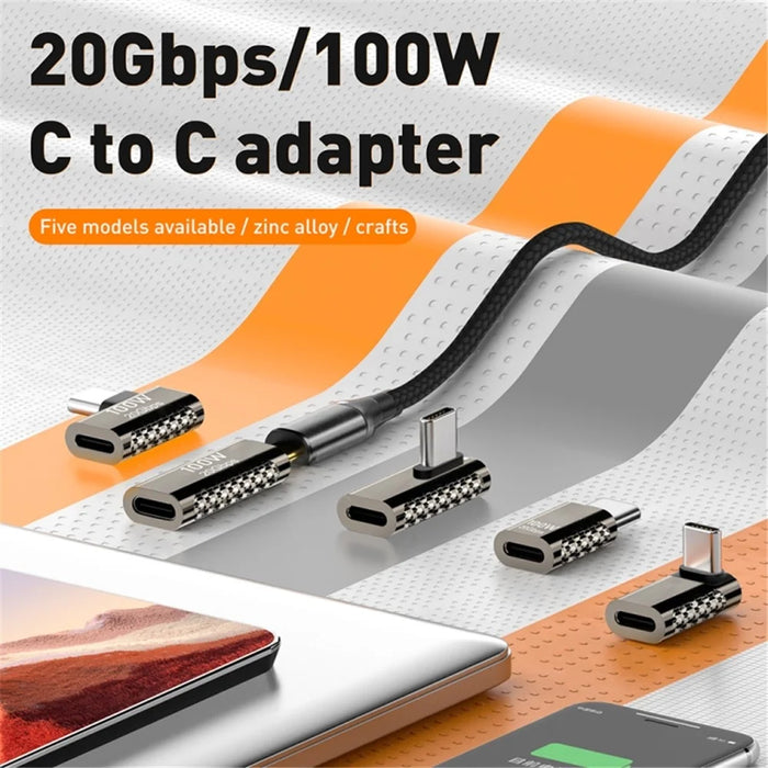 100W Type-C Male to Type-C Female Converter 20Gbps Zinc Alloy Middle Angled USB-C Adaptor - 2