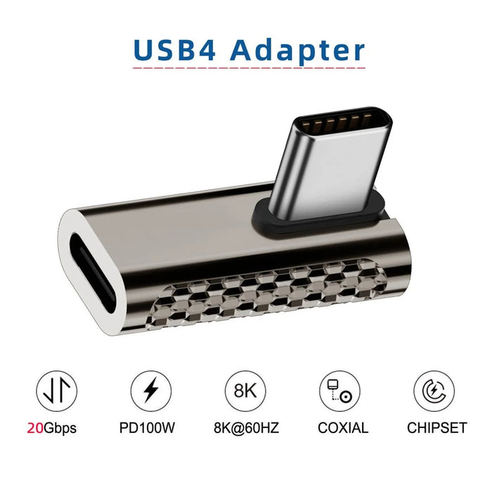 100W Type-C Male to Type-C Female Converter 20Gbps Zinc Alloy Middle Angled USB-C Adaptor - 6