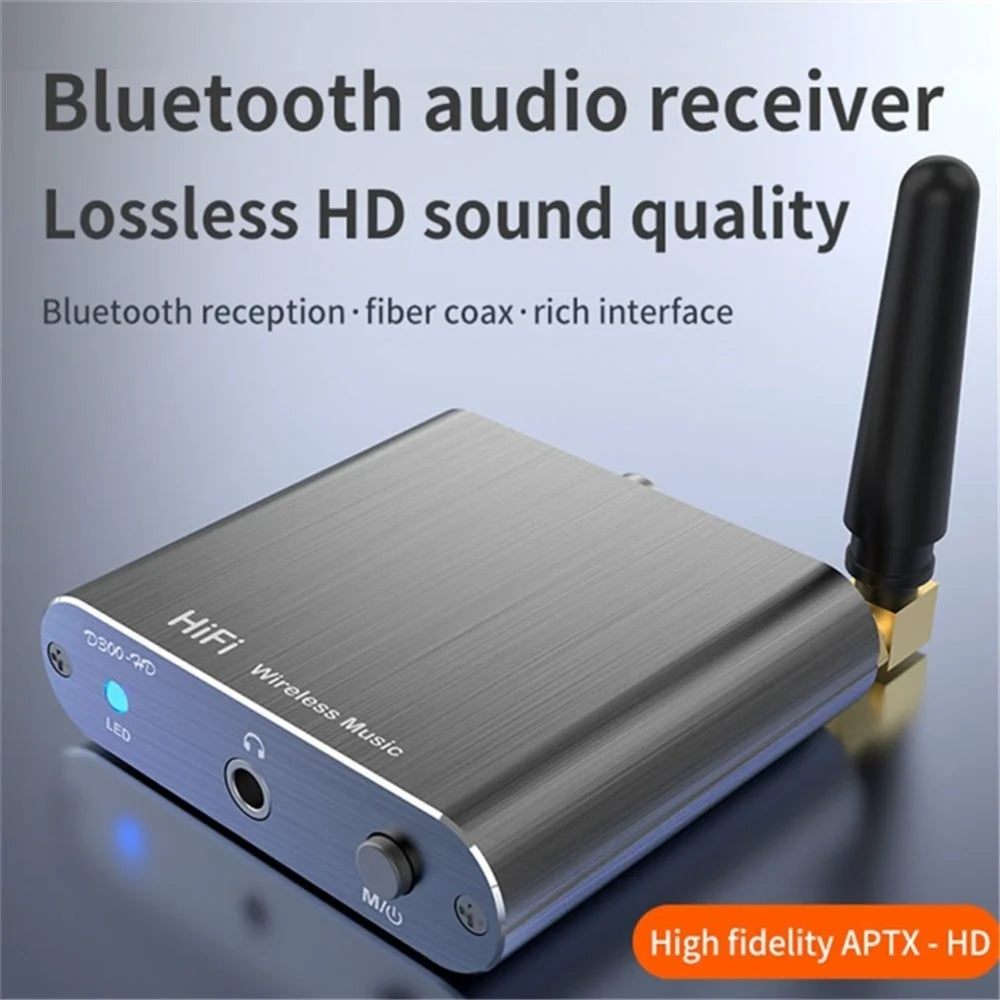 D300 3.5mm AUX Optical Fiber Coaxial Bluetooth-compatible 5.2 Music Receiver Aluminum Alloy HiFi Audio Adapter - 4