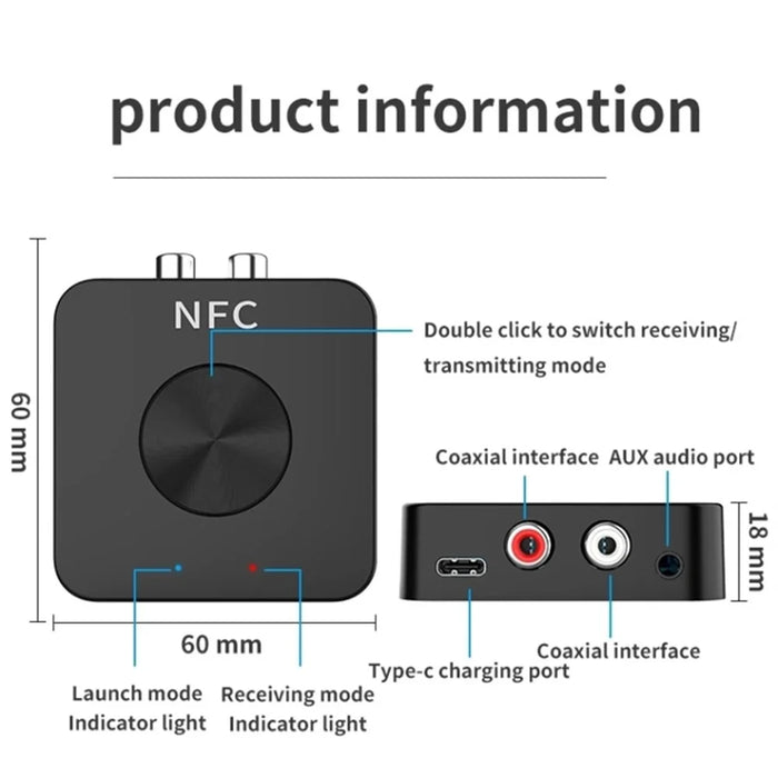 BT-21 NFC Bluetooth-compatible Receiver Transmitter 3.5mm AUX Jack RCA Wireless Adapter for Car Audio Speaker - 6