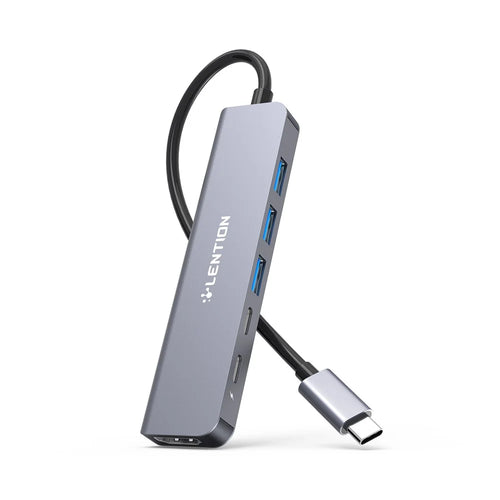 LENTION CE35sH Cloud Ala Series 6-in-1 USB-C Hub Adapter USB-C to 3 USB3.0 + HD 4K / 30Hz  + PD3.0 + USB-C Docking Station - Grey - 1