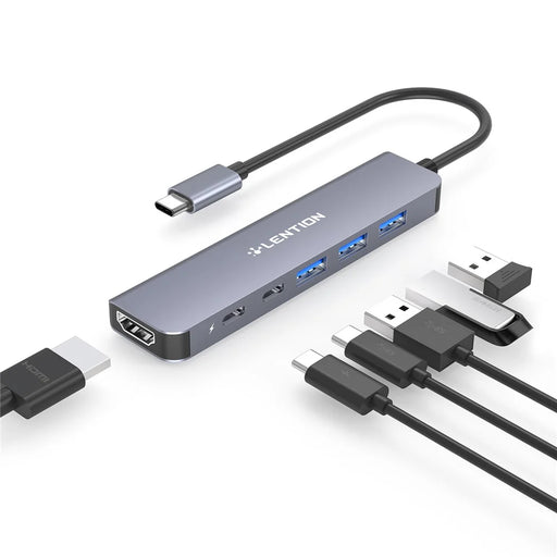LENTION CE35sH Cloud Ala Series 6-in-1 USB-C Hub Adapter USB-C to 3 USB3.0 + HD 4K / 30Hz  + PD3.0 + USB-C Docking Station - Grey - 2
