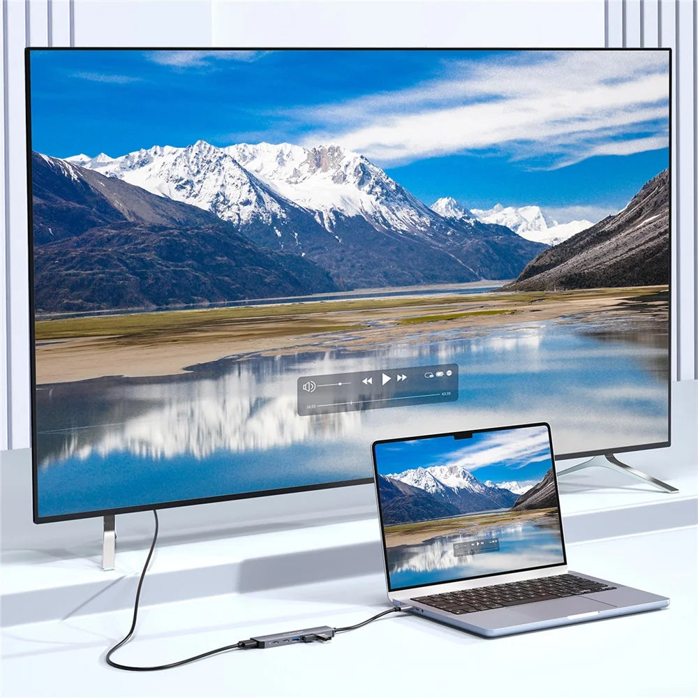 LENTION CE35sH Cloud Ala Series 6-in-1 USB-C Hub Adapter USB-C to 3 USB3.0 + HD 4K / 30Hz  + PD3.0 + USB-C Docking Station - Grey - 5
