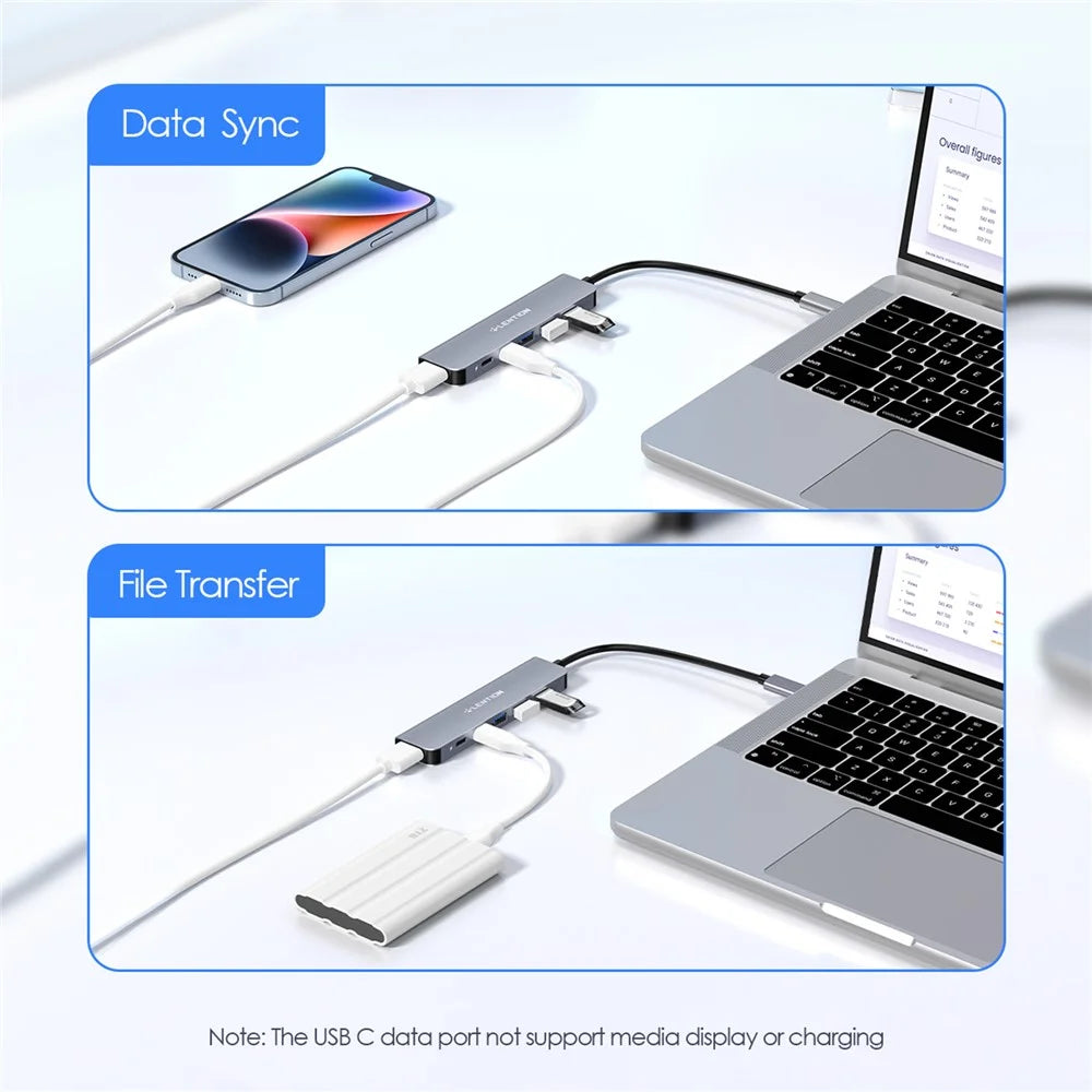 LENTION CE35sH Cloud Ala Series 6-in-1 USB-C Hub Adapter USB-C to 3 USB3.0 + HD 4K / 30Hz  + PD3.0 + USB-C Docking Station - Grey - 7