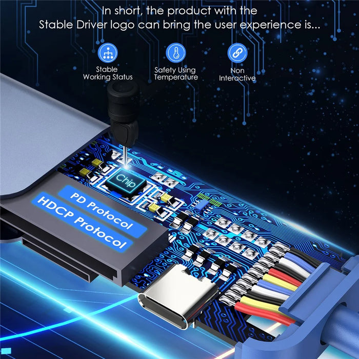 LENTION CE18HCR Cloud Ala Series Portable USB Hub Adapter Type-C Docking Station with USB+HD 4K / 30Hz+SD / TF+PD 100W - Blue - 6