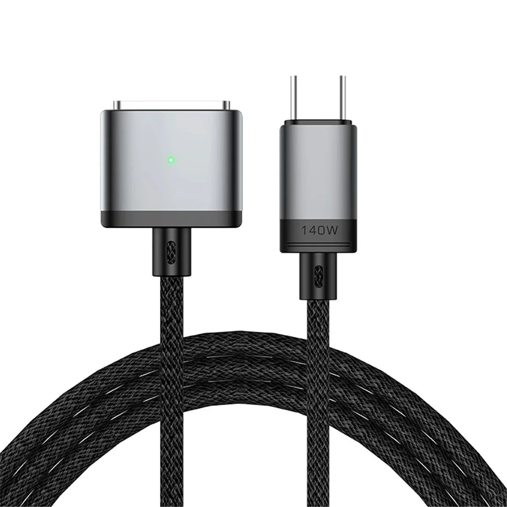 2m PD 140W Compatible with MagSafe 3 Nylon Braided USB-C to Magnetic Charging Cable for MacBook - Grey - 1
