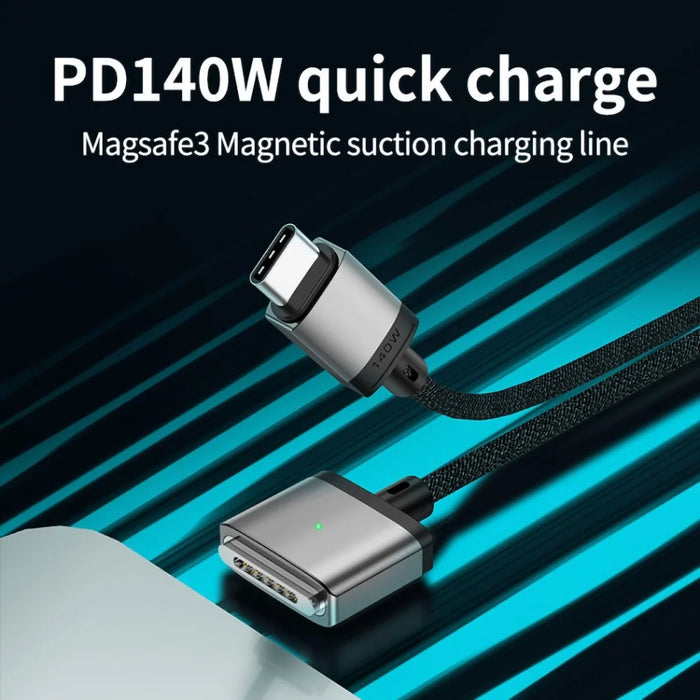 2m PD 140W Compatible with MagSafe 3 Nylon Braided USB-C to Magnetic Charging Cable for MacBook - Grey - 2
