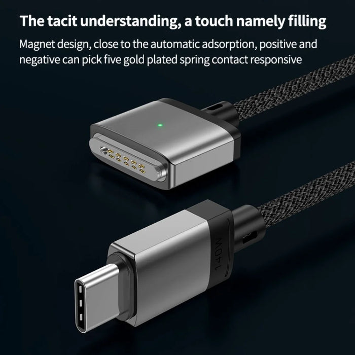 2m PD 140W Compatible with MagSafe 3 Nylon Braided USB-C to Magnetic Charging Cable for MacBook - Grey - 4