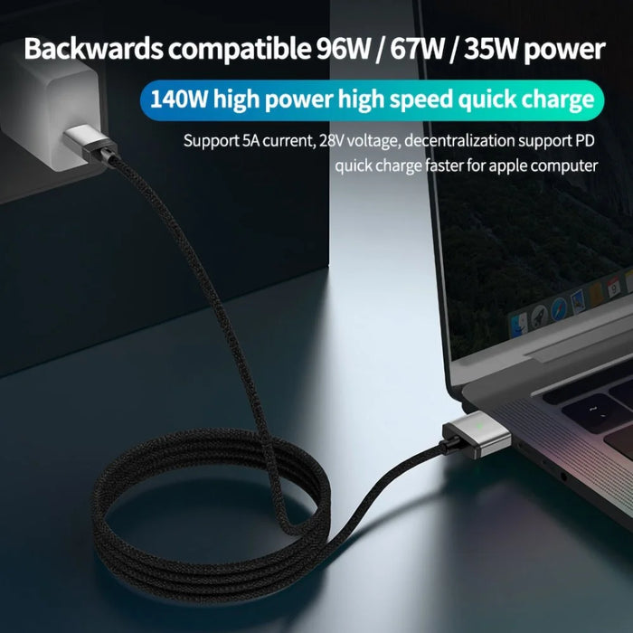 2m PD 140W Compatible with MagSafe 3 Nylon Braided USB-C to Magnetic Charging Cable for MacBook - Grey - 7
