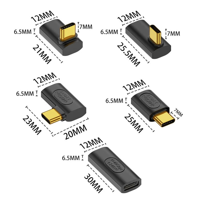 Type-C Female to Type-C Male Middle Angled Converter 40Gbps 240W Fast Charging Mini Adapter - 7