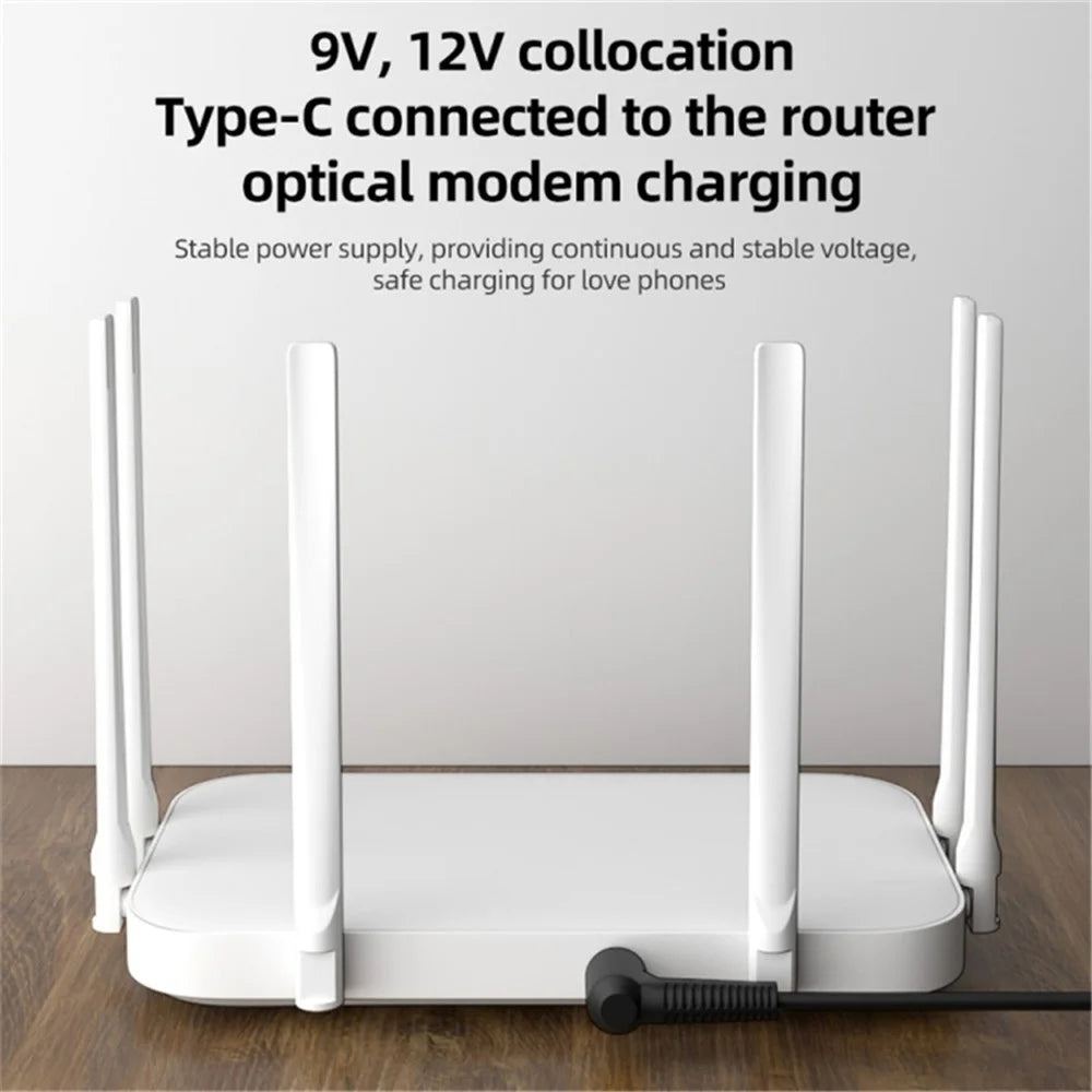 USB-C to DC Power Cable 9V 5.5 x 2.1mm PVC Power Cord Adapter for Routers, Cameras, TV Box, Desk Lamps - 5