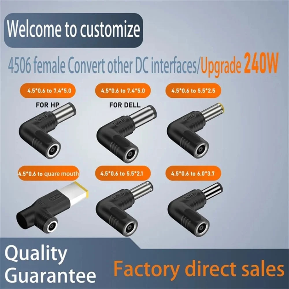 DC Power Adapter Plug 4.5x0.6mm Female to 6.0x3.7mm Male Converter DC 240W Connector for Laptop Computer - 4