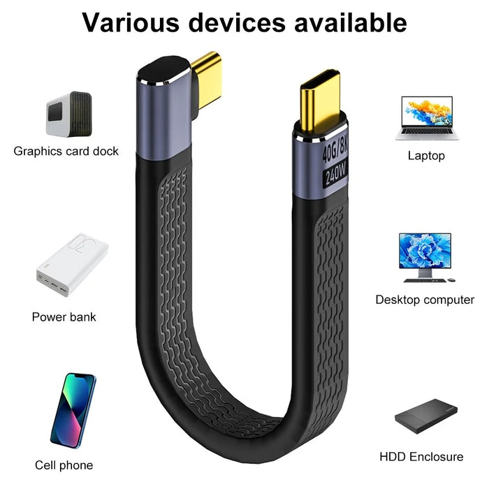 USB Type-C Male to Male Elbow FPC Soft Wire 40Gbps Data Cable Support 240W Fast Charging - 2