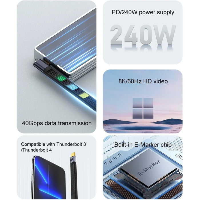 USB Type-C Male to Male Elbow FPC Soft Wire 40Gbps Data Cable Support 240W Fast Charging - 3