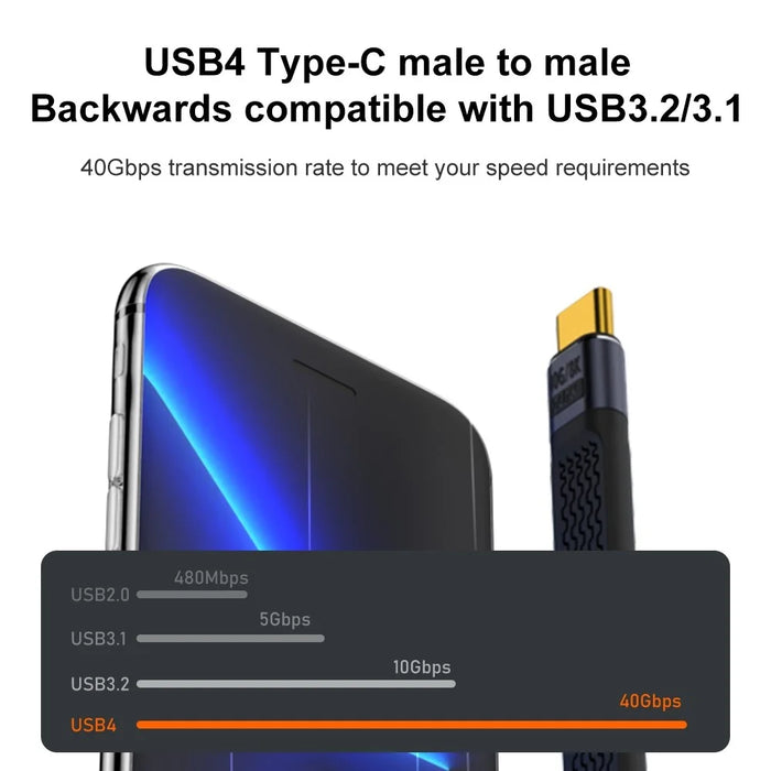 USB Type-C Male to Male Elbow FPC Soft Wire 40Gbps Data Cable Support 240W Fast Charging - 6