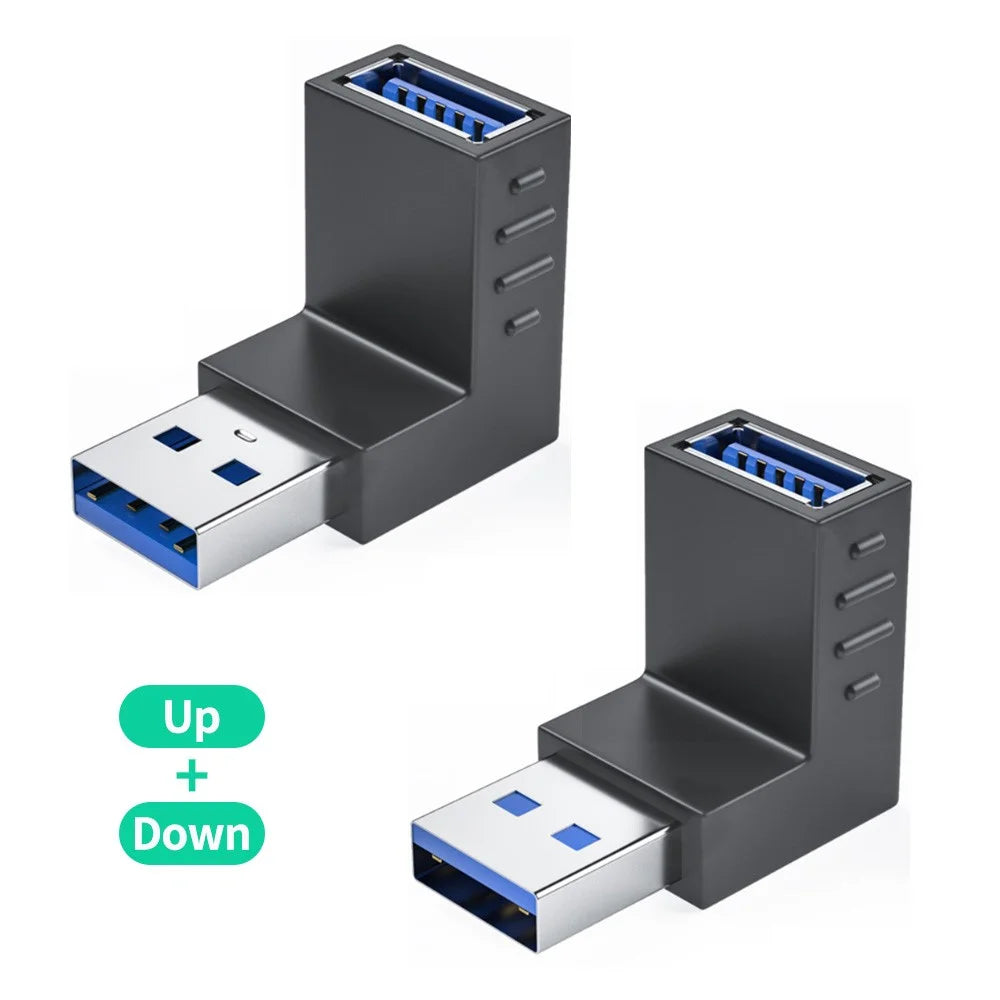 ENKAY HAT PRINCE 2Pcs Right Angle Converter USB 3.0 Male to Female 90 Degree Adapter - Up+Down Angle - 2
