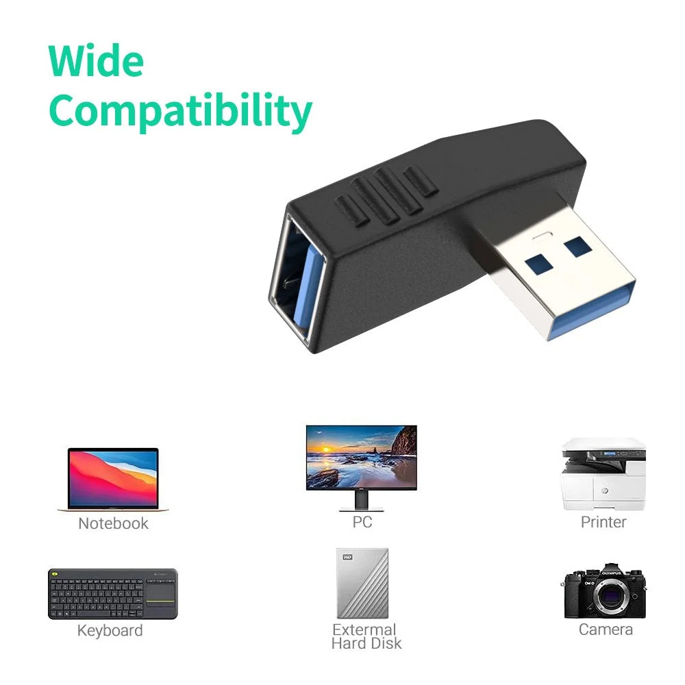 ENKAY HAT PRINCE 2Pcs Right Angle Converter USB 3.0 Male to Female 90 Degree Adapter - Up+Down Angle - 5