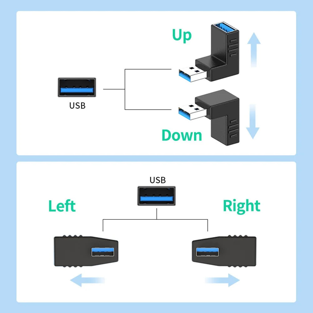 ENKAY HAT PRINCE 2Pcs Right Angle Converter USB 3.0 Male to Female 90 Degree Adapter - Up+Down Angle - 6