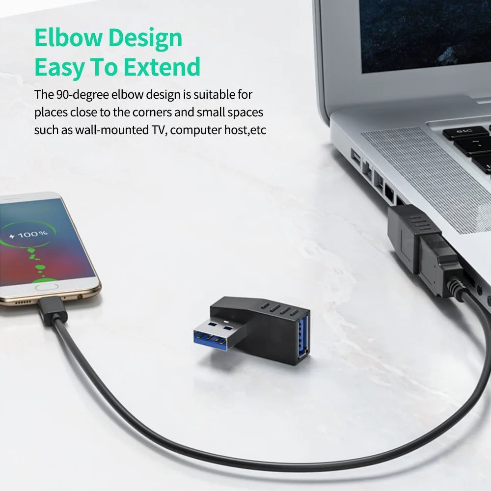 ENKAY HAT PRINCE USB 3.0 Male to Female Converter 90 Degree Right Angle Adapter - Up Angle - 4