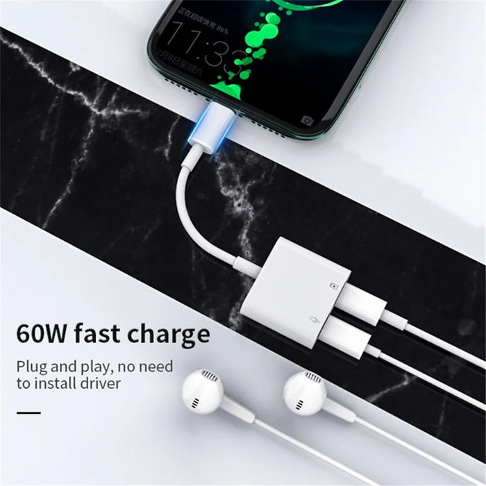 MH-CM36S 60W Type-C Male to Dual Type-C Female Adapter Charging Cable Earphone Connector - 6