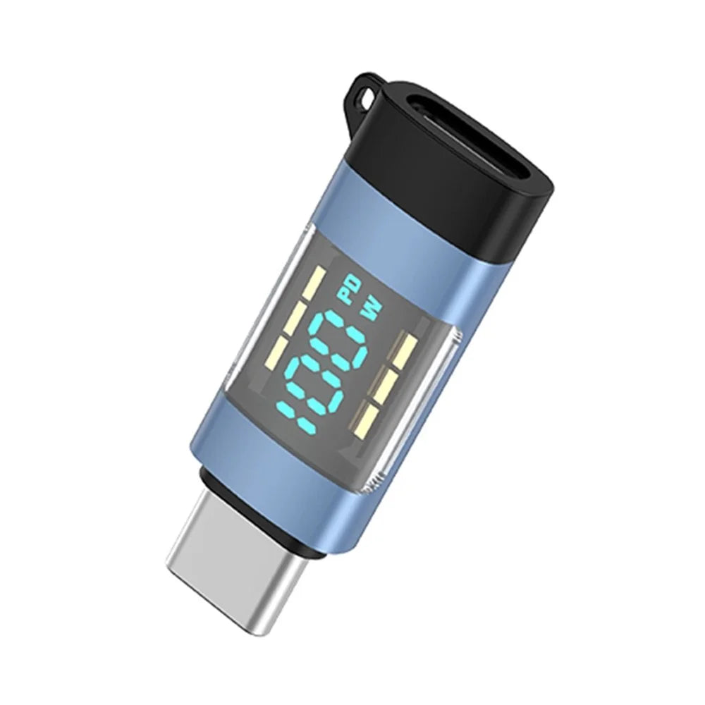 USB 3.1 Type-C to Type-C Male to Female Converter OTG Adapter with Digital Display - Blue - 1