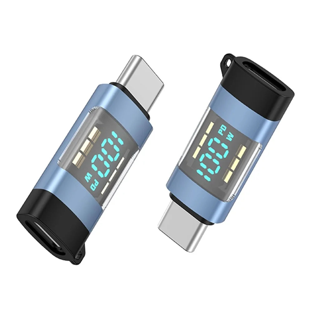 USB 3.1 Type-C to Type-C Male to Female Converter OTG Adapter with Digital Display - Blue - 2
