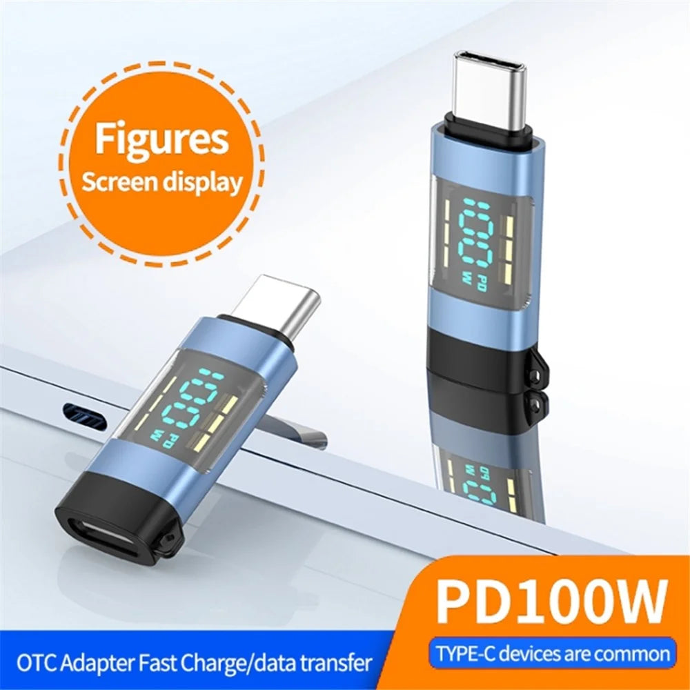 USB 3.1 Type-C to Type-C Male to Female Converter OTG Adapter with Digital Display - Blue - 3