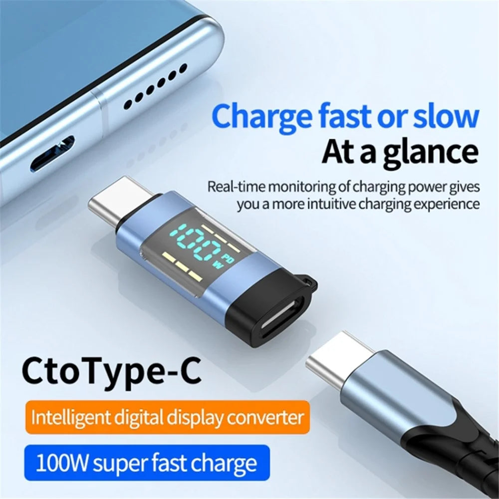 USB 3.1 Type-C to Type-C Male to Female Converter OTG Adapter with Digital Display - Blue - 4