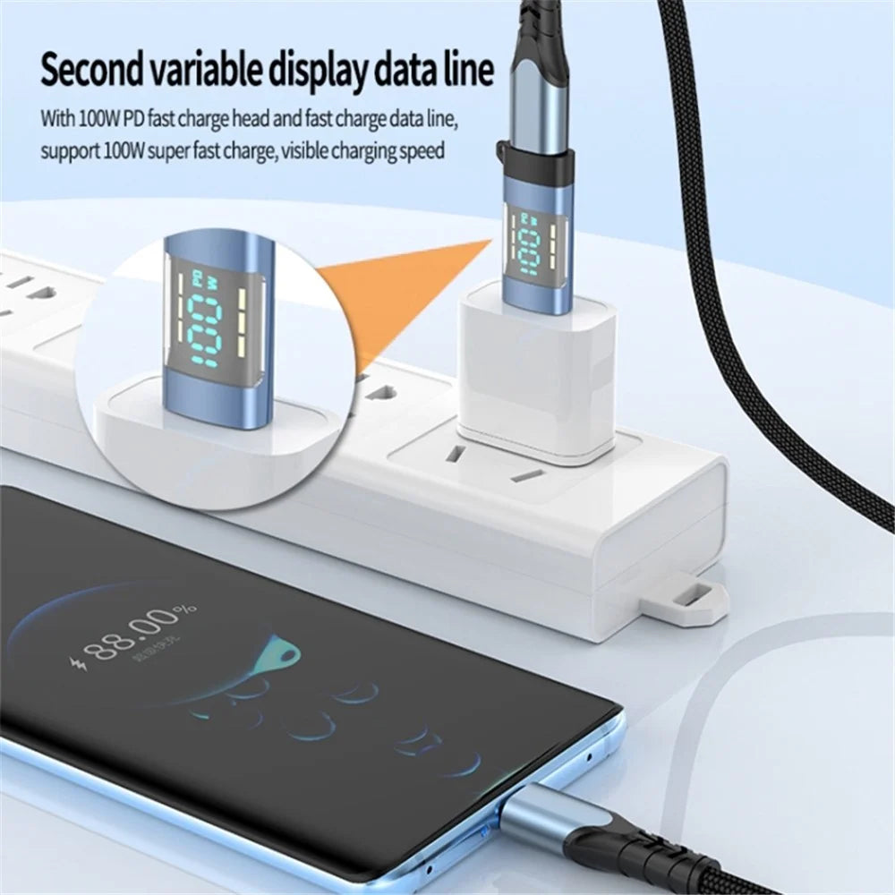 USB 3.1 Type-C to Type-C Male to Female Converter OTG Adapter with Digital Display - Blue - 5