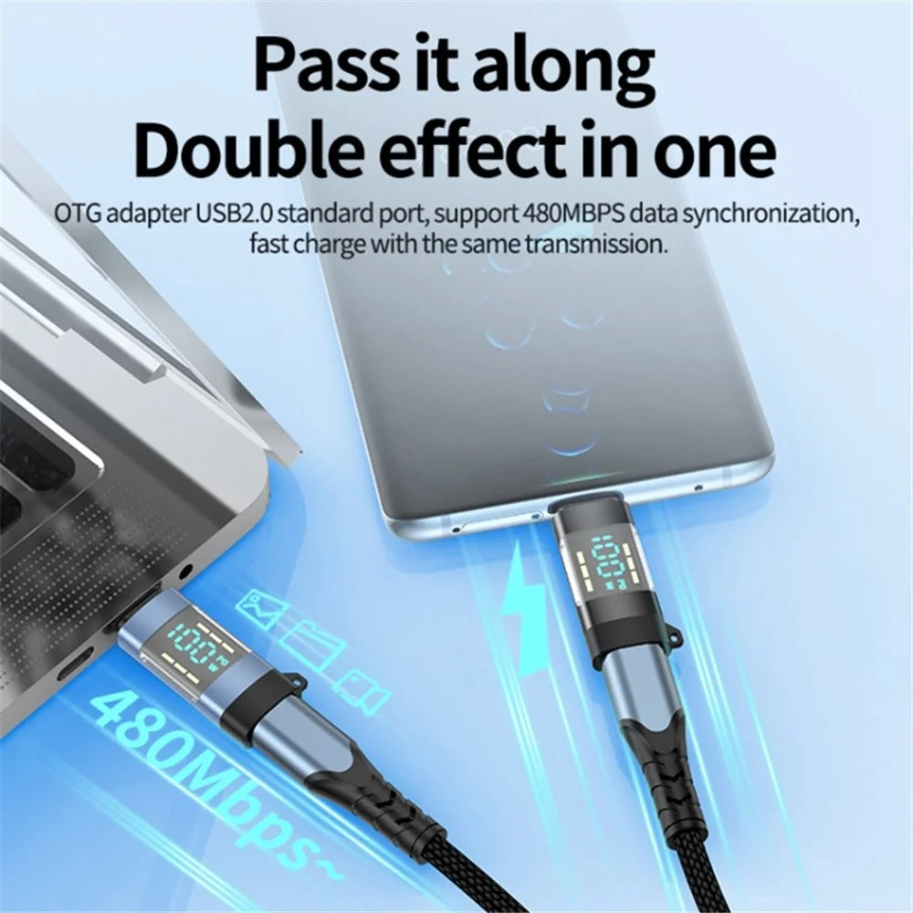 USB 3.1 Type-C to Type-C Male to Female Converter OTG Adapter with Digital Display - Blue - 6
