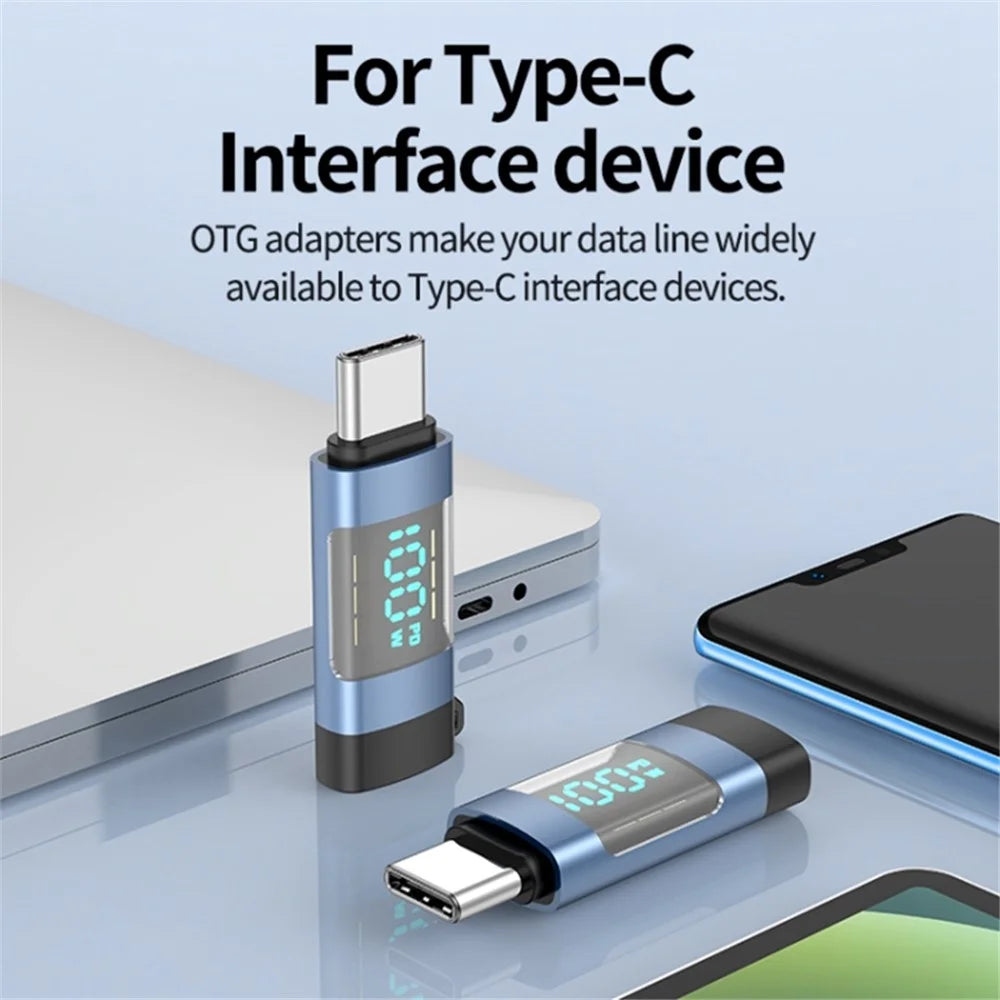 USB 3.1 Type-C to Type-C Male to Female Converter OTG Adapter with Digital Display - Blue - 7