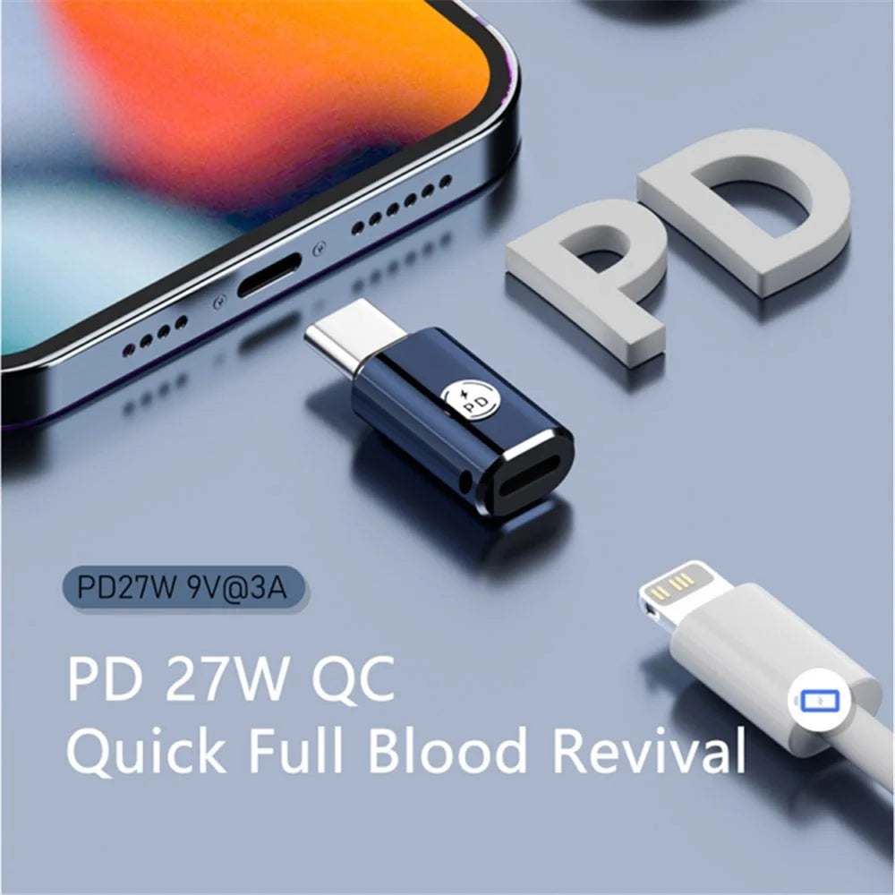 PD 27W Type-C Male to iP 8-Pin Female Fast Data Transmission Adapter for Iphone, Ipad, MacBook - Black - 3
