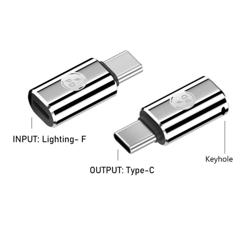 PD 27W Type-C Male to iP 8-Pin Female Fast Data Transmission Adapter for Iphone, Ipad, MacBook - Black - 6