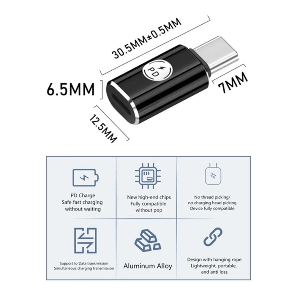 PD 27W Type-C Male to iP 8-Pin Female Fast Data Transmission Adapter for Iphone, Ipad, MacBook - Black - 7